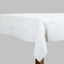 Tischdecke aus Leinen in Weiß, breiter Saum, soft-washed