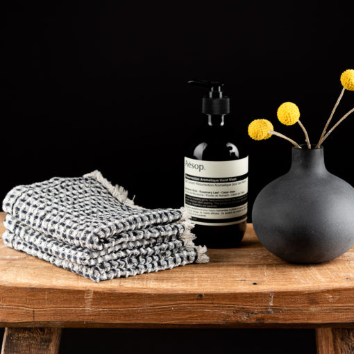 Gästehandtücher Waffelpiqué aus Leinen und Baumwolle mit Vase Anthrazit