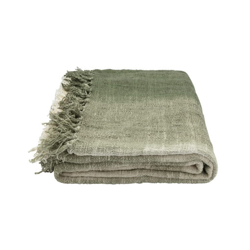 Decke aus handgewebter, recycelter Baumwolle Gradient Oliv